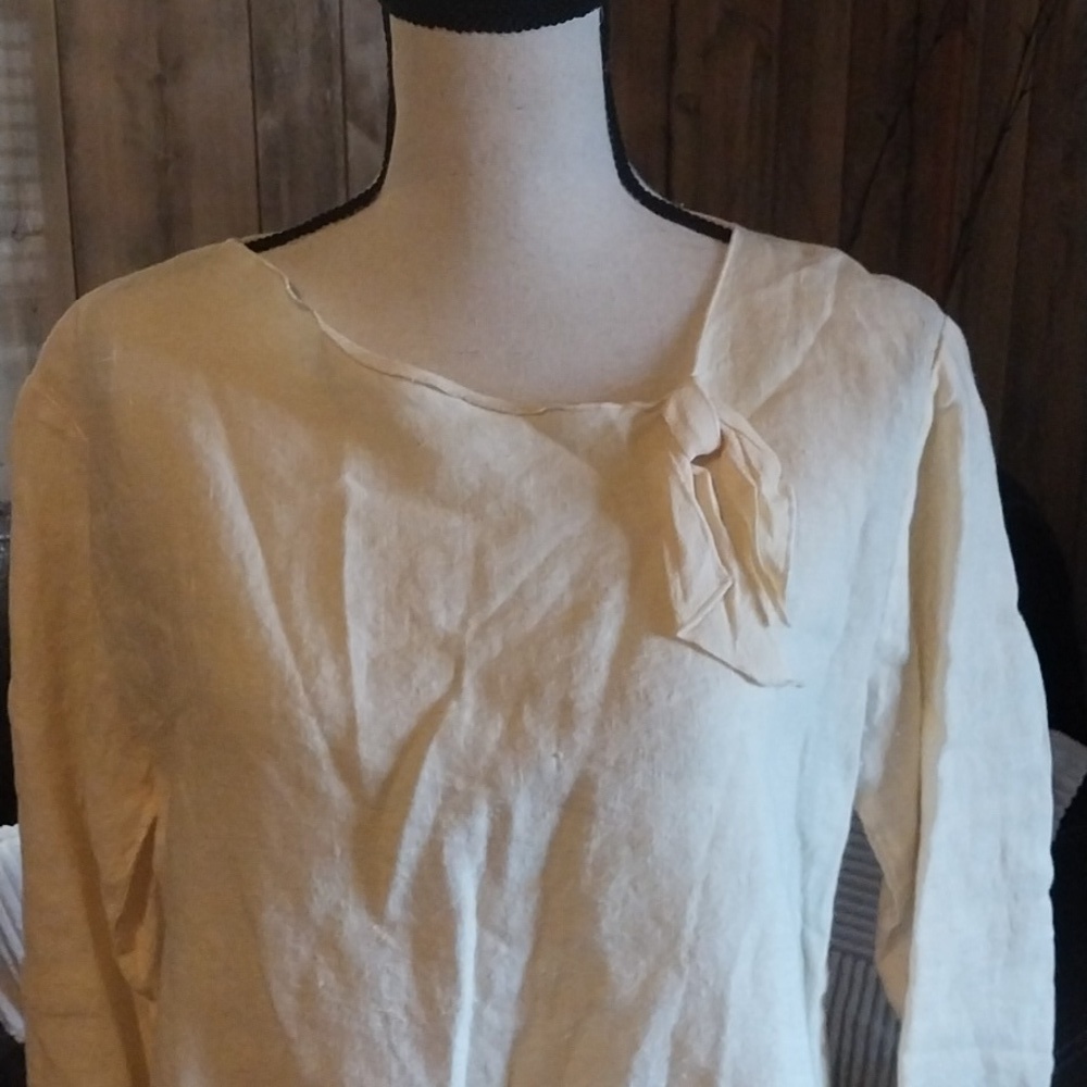 Christine Damen Size Small Linen Sheer Rayon Hem Shirt Yellow - Picture 2 of 8